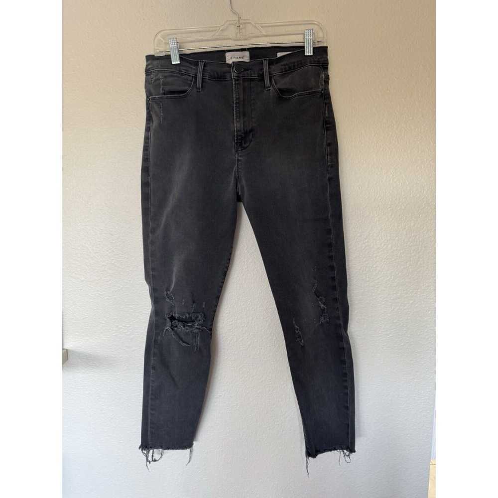 Fame Le High Skinny Crop Destructed Black Denim Jeans